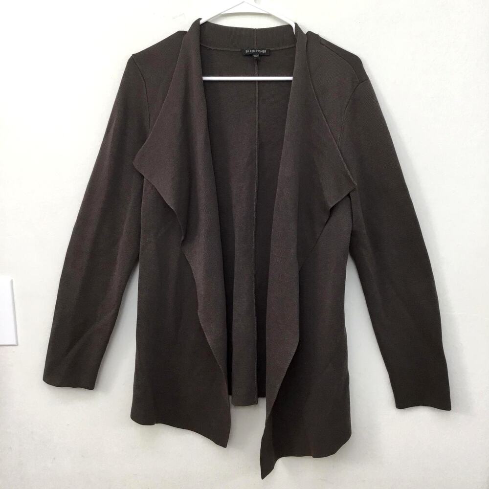 EILEEN FISHER Open Interlock Cardigan Light Jacket brown Sz M Silk Cotton Blend